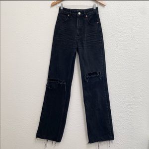 Zara High Waisted Wide Leg Ripped Jeans